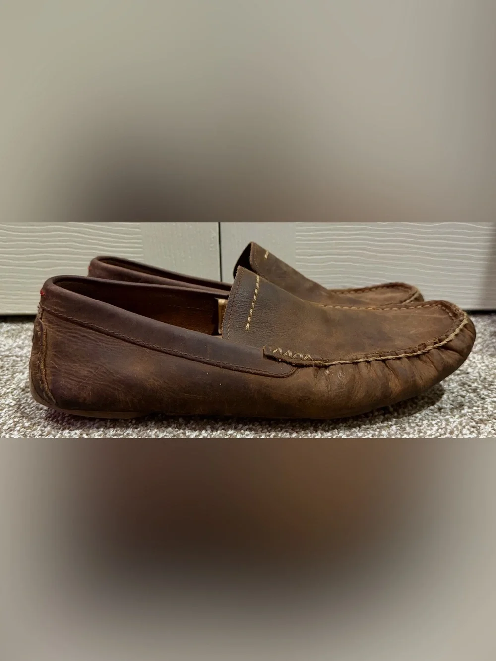Treadlites by UGGS Loafers Driving Moccasins Brown Full-Grain Leather Men 9.5